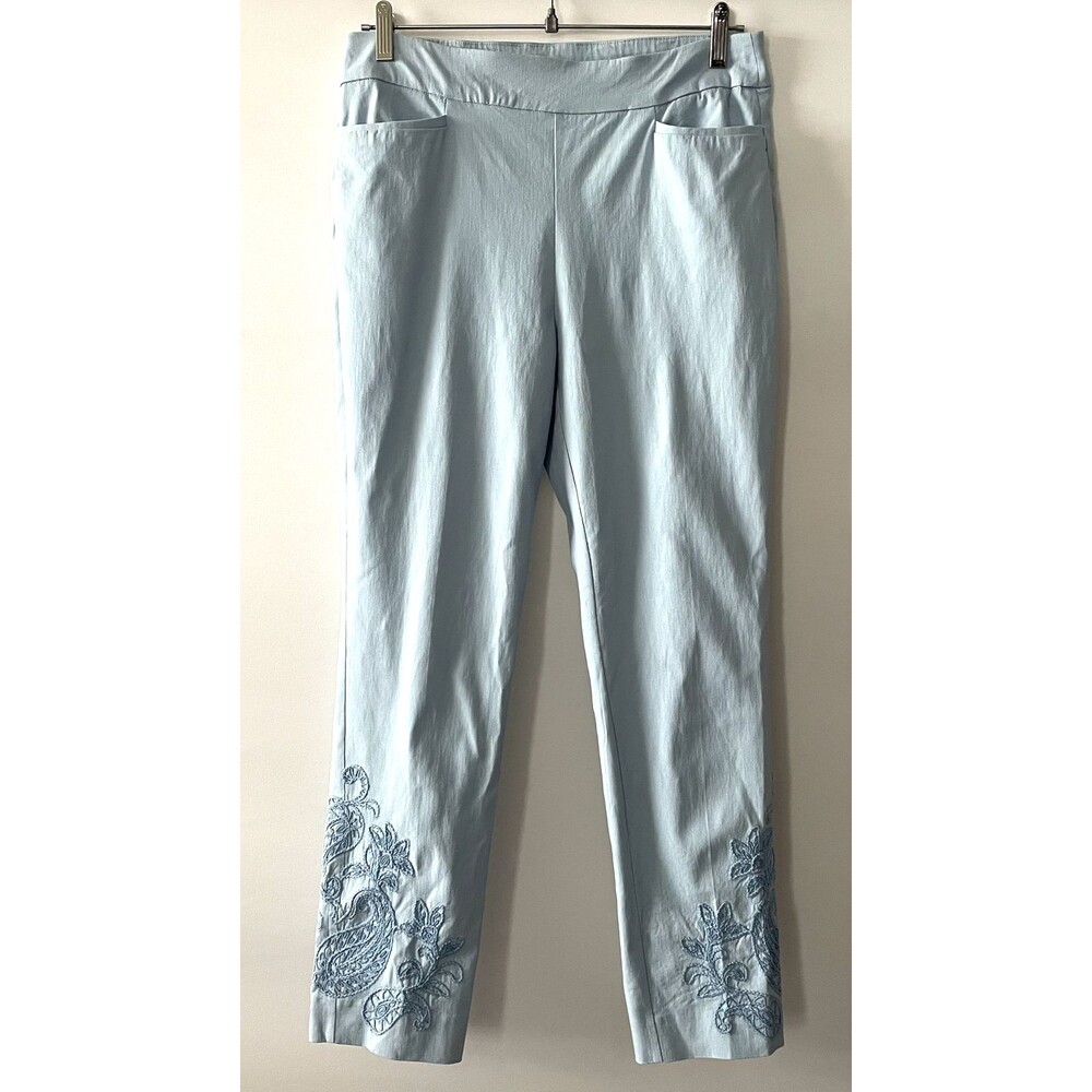 Chico's Ankle Pants Embroidered Light Blue Straight Leg Women Size 0.5R, 6R